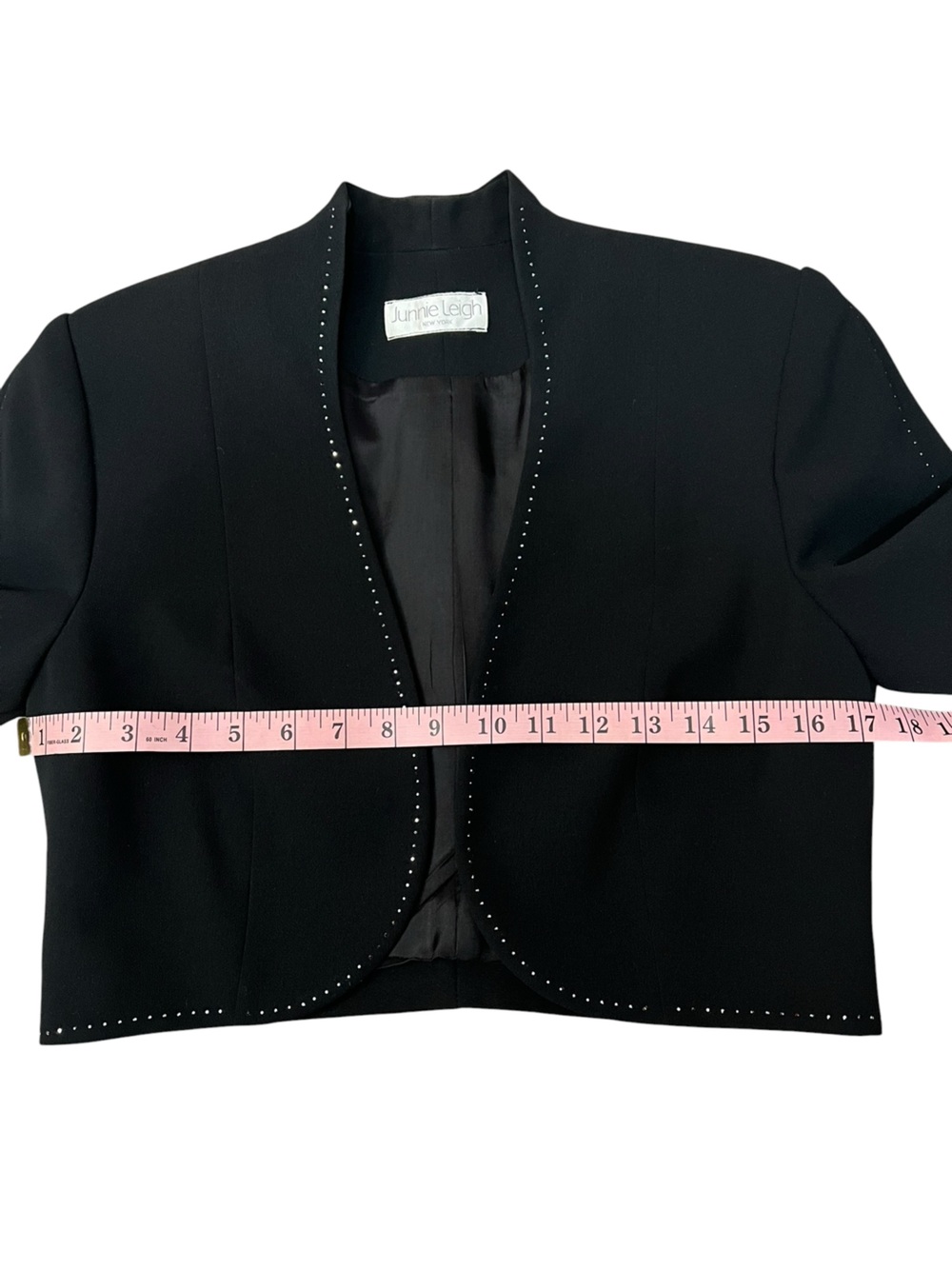 Black Open-Front Bolero Jacket with Sheer Ruffle Sleeves and Crystal details - Picture 5 of 7